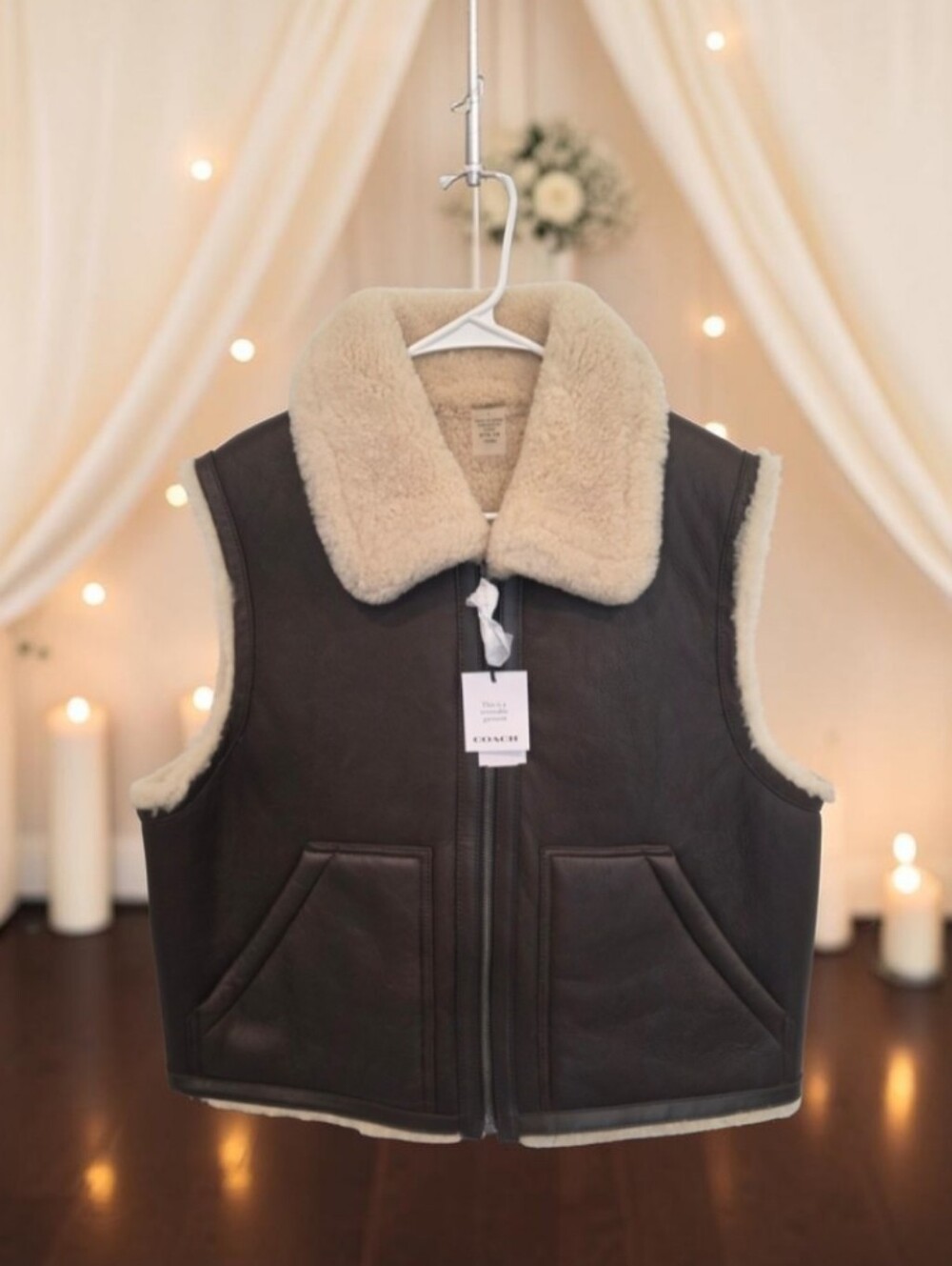 NWT Reversible Coach Brown Leather And Shearling Vest Sizes-M &L